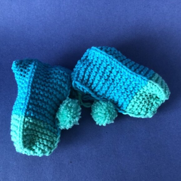 NWT Vintage Handmade Knitted Green Teal Children’s Slipper Booties - Picture 3 of 3